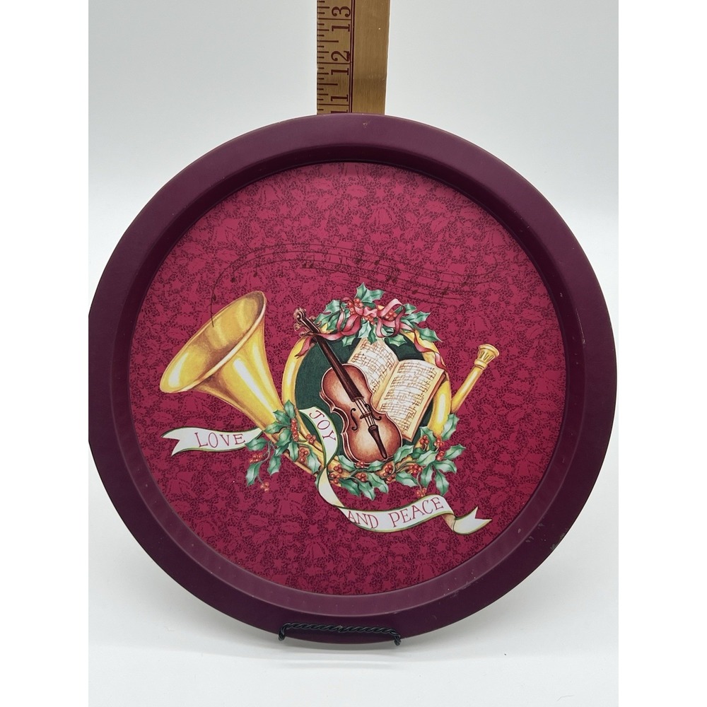 Vintage Red Holiday Christmas Wooden Tray w/Writing‎ "LOVE JOY AND PEACE"